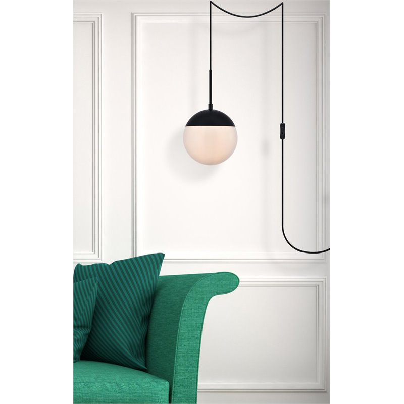 Living District Eclipse 1-Light Mid-Century Metal Pendant in Black/Frosted White
