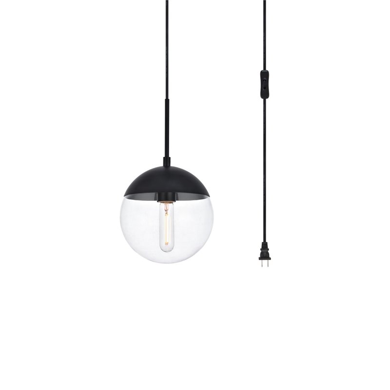Living District Eclipse 1-Light Mid-Century Metal Pendant in Black and Clear