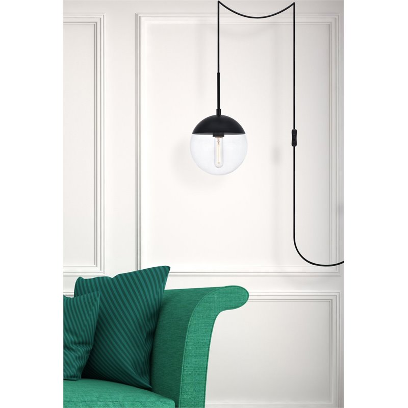 Living District Eclipse 1-Light Mid-Century Metal Pendant in Black and Clear