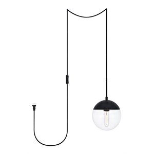 Living District Eclipse 1-Light Mid-Century Metal Pendant in Black and Clear