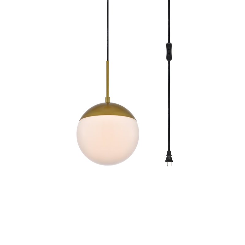 Living District Eclipse 1-Light Mid-Century Metal Pendant in Brass and White