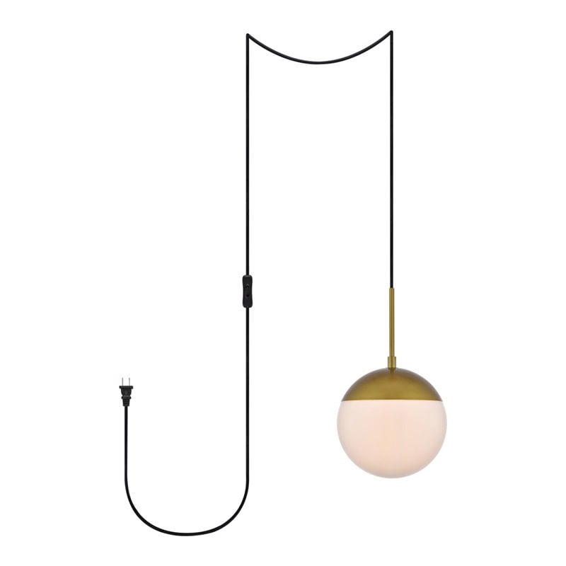 Living District Eclipse 1-Light Mid-Century Metal Pendant in Brass and White