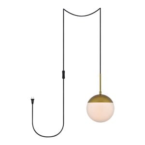 Living District Eclipse 1-Light Mid-Century Metal Pendant in Brass and White