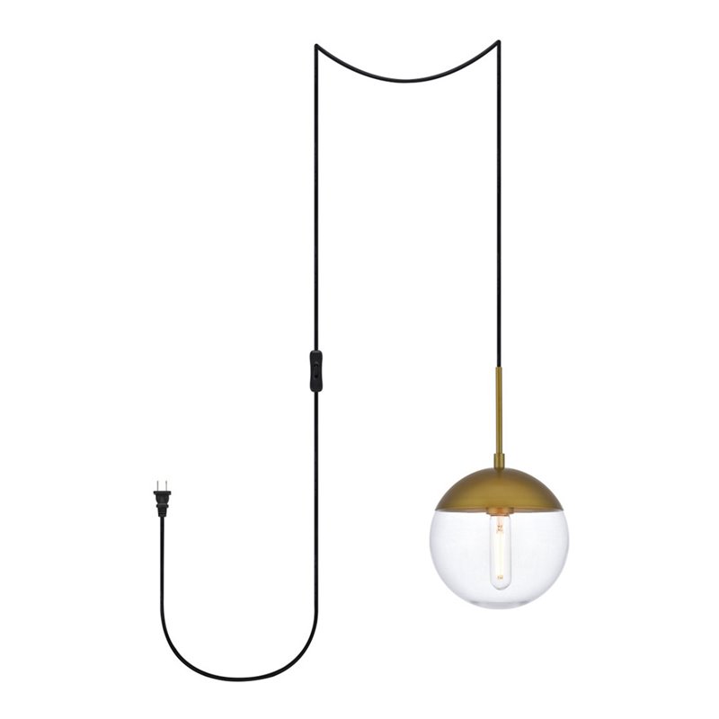 Living District Eclipse 1-Light Mid-Century Metal Pendant in Brass and Clear