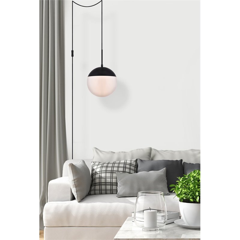 Living District Eclipse 1-Light Mid-Century Metal Pendant in Black and White