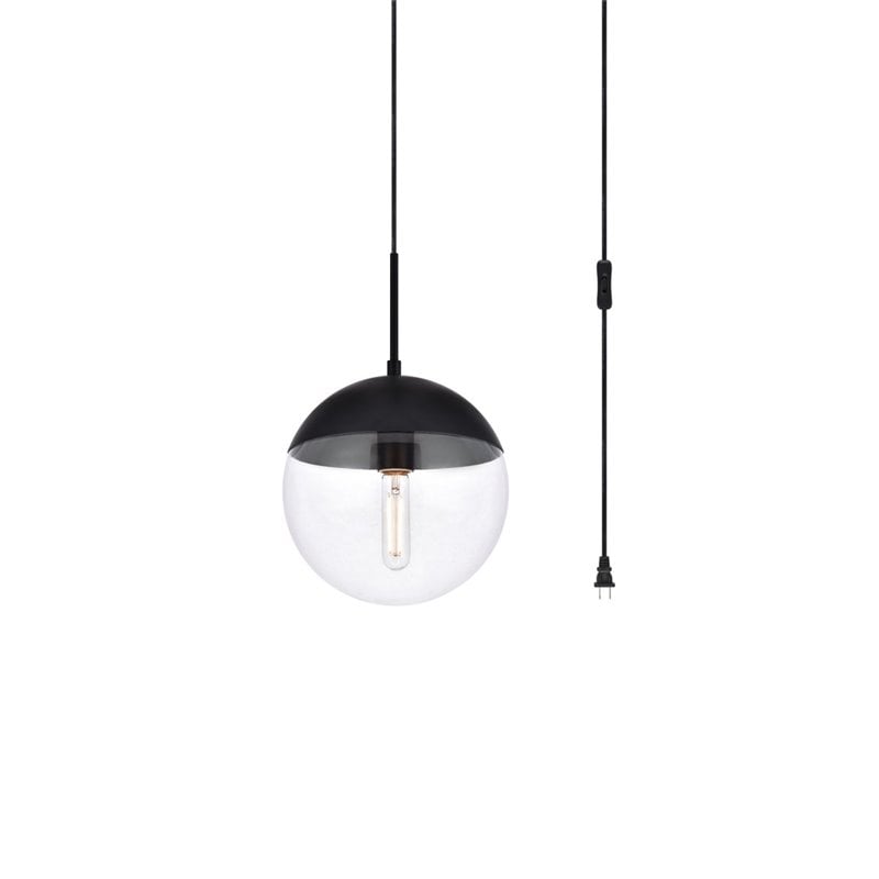 Living District Eclipse 1-Light Mid-Century Metal Pendant in Black and Clear