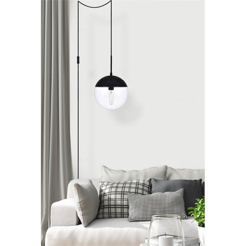 Living District Eclipse 1-Light Mid-Century Metal Pendant in Black and Clear