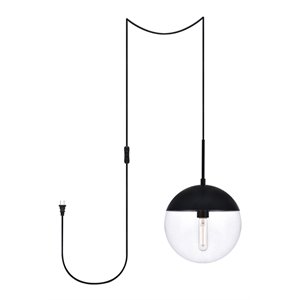 Living District Eclipse 1-Light Mid-Century Metal Pendant in Black and Clear