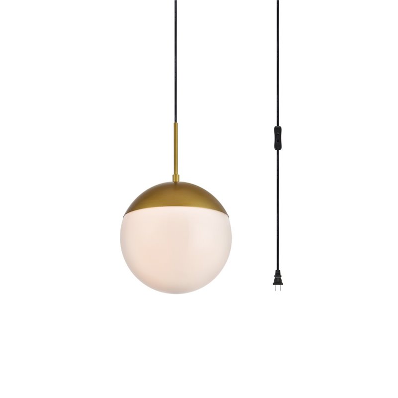 Living District Eclipse 1-Light Mid-Century Metal Pendant in Brass/Frosted White