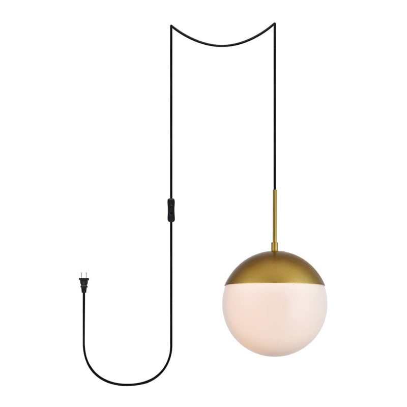 Living District Eclipse 1-Light Mid-Century Metal Pendant in Brass/Frosted White