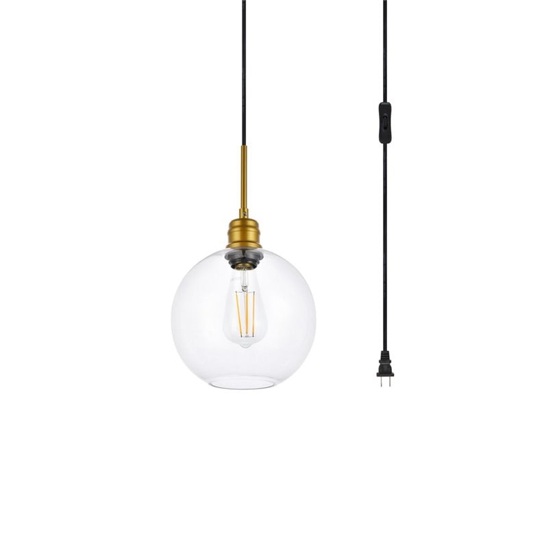 Living District Emett 1-Light Mid-Century Metal Pendant in Brass
