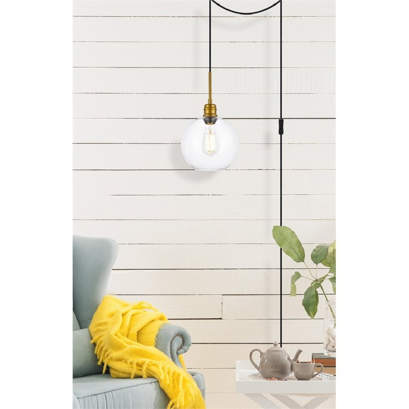 Living District Emett 1-Light Mid-Century Metal Pendant in Brass