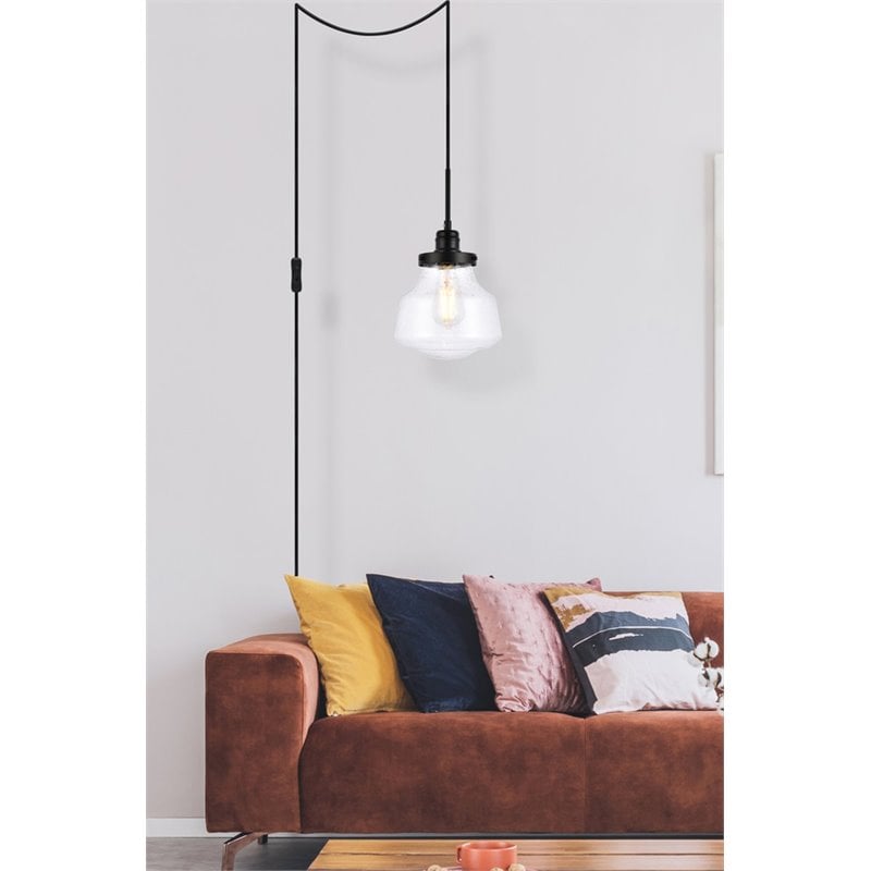 Living District Lyle 1-Light Mid-Century Metal Pendant in Black