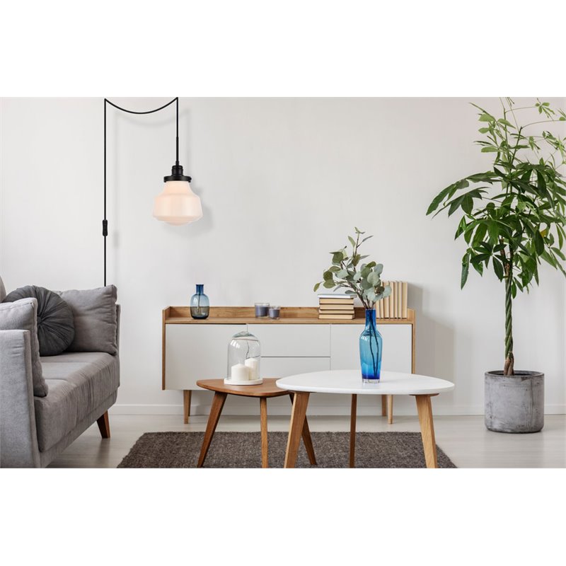 Living District Lye 1-Light Mid-Century Metal Pendant in Black and Frosted White
