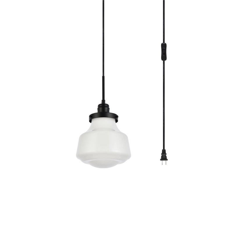 Living District Lye 1-Light Mid-Century Metal Pendant in Black and Frosted White