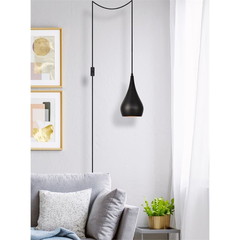 Living District Nora 1-Light Mid-Century Aluminum Pendant in Black