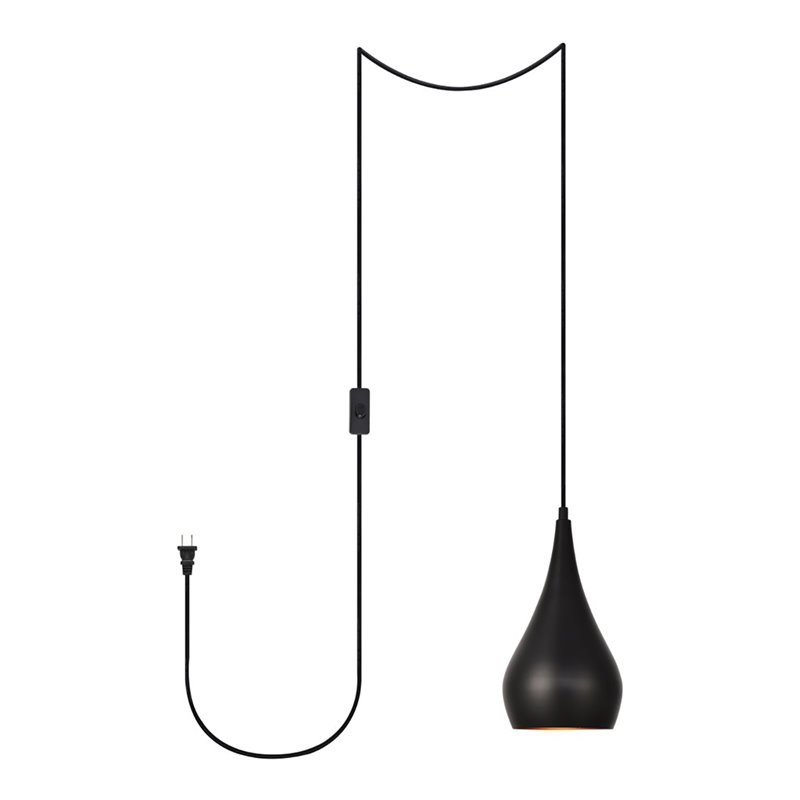 Living District Nora 1-Light Mid-Century Aluminum Pendant in Black