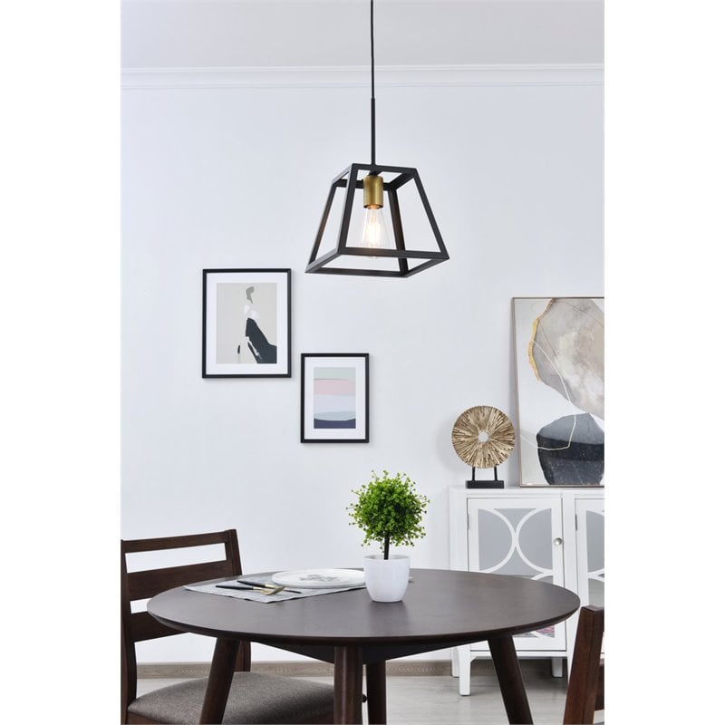 Living District Resolute 1-Light Mid-Century Metal Pendant in Brass and Black