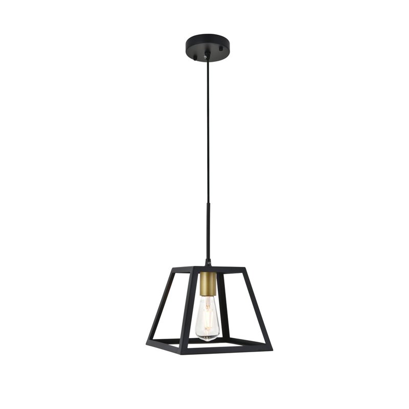Living District Resolute 1-Light Mid-Century Metal Pendant in Brass and Black