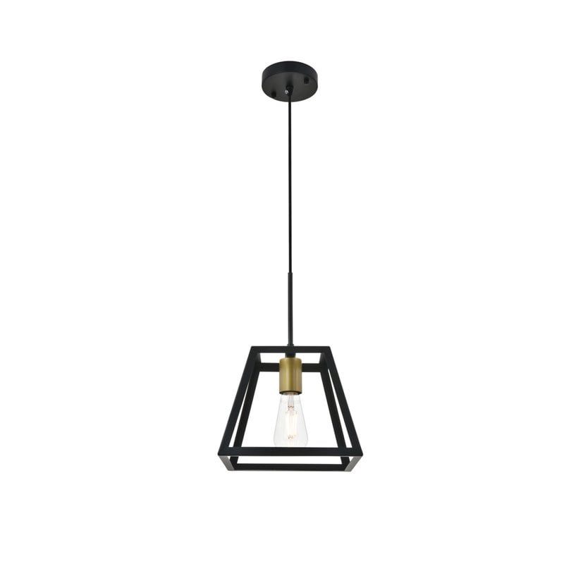 Living District Resolute 1-Light Mid-Century Metal Pendant in Brass and Black
