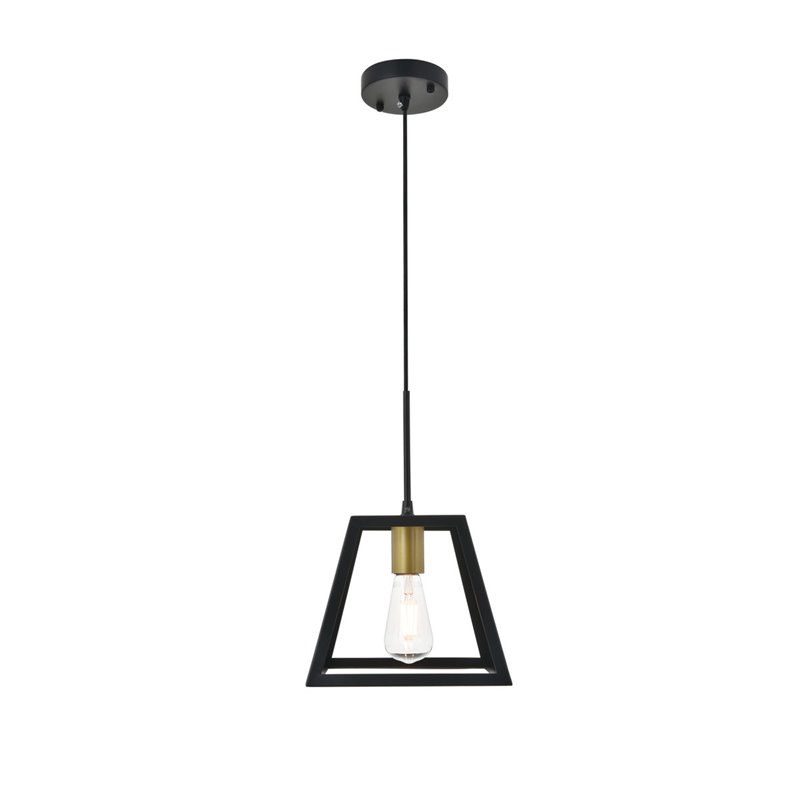 Living District Resolute 1-Light Mid-Century Metal Pendant in Brass and Black