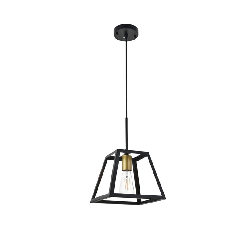 Living District Resolute 1-Light Mid-Century Metal Pendant in Brass and Black