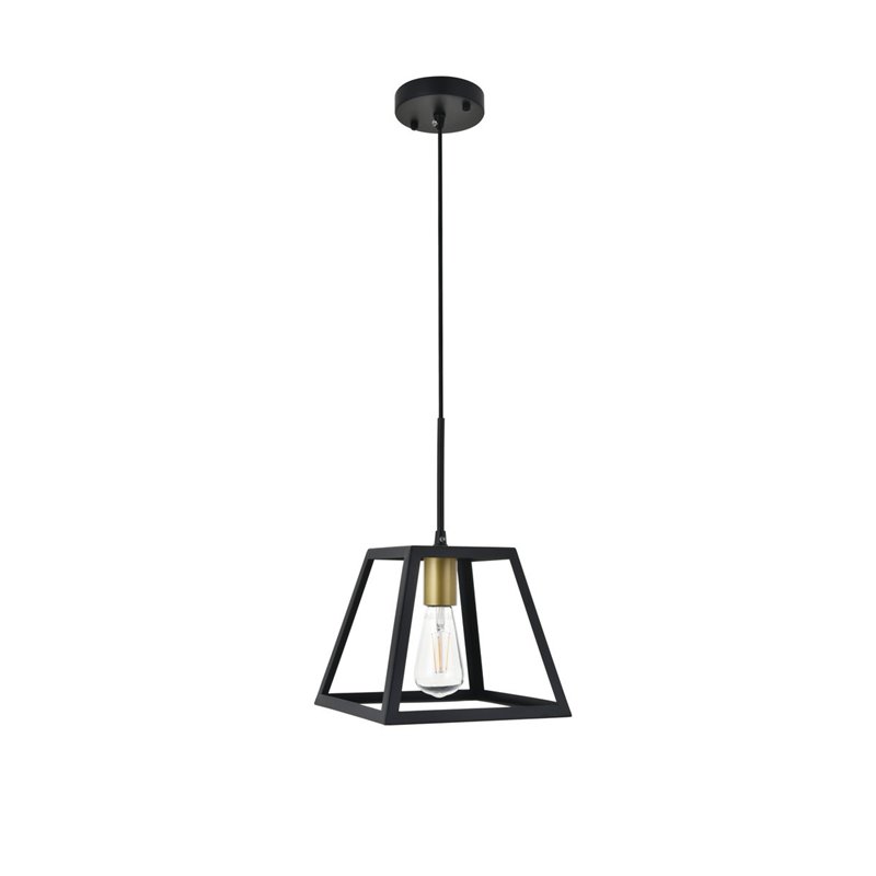 Living District Resolute 1-Light Mid-Century Metal Pendant in Brass and Black