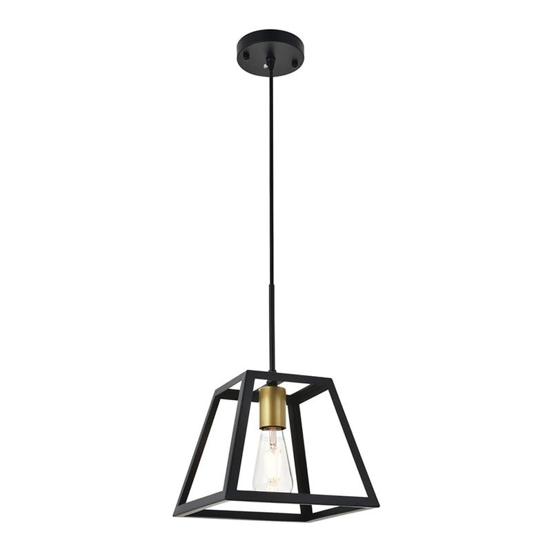 Living District Resolute 1-Light Mid-Century Metal Pendant in Brass and Black