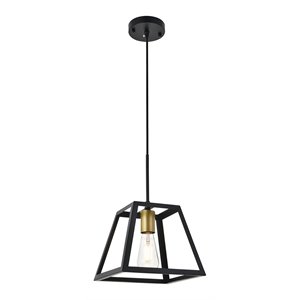 Living District Resolute 1-Light Mid-Century Metal Pendant in Brass and Black