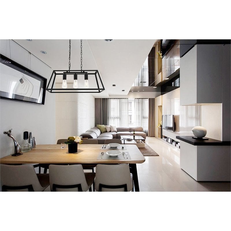 Living District Resolute 3-Light Mid-Century Metal Pendant in Black