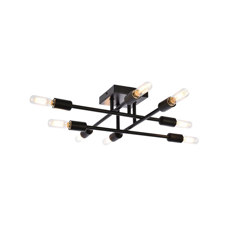 Living District Script 8-Light Mid-Century Metal Flush Mount in Black