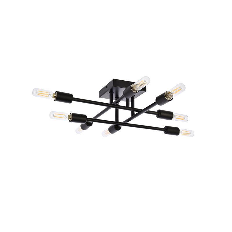 Living District Script 8-Light Mid-Century Metal Flush Mount in Black