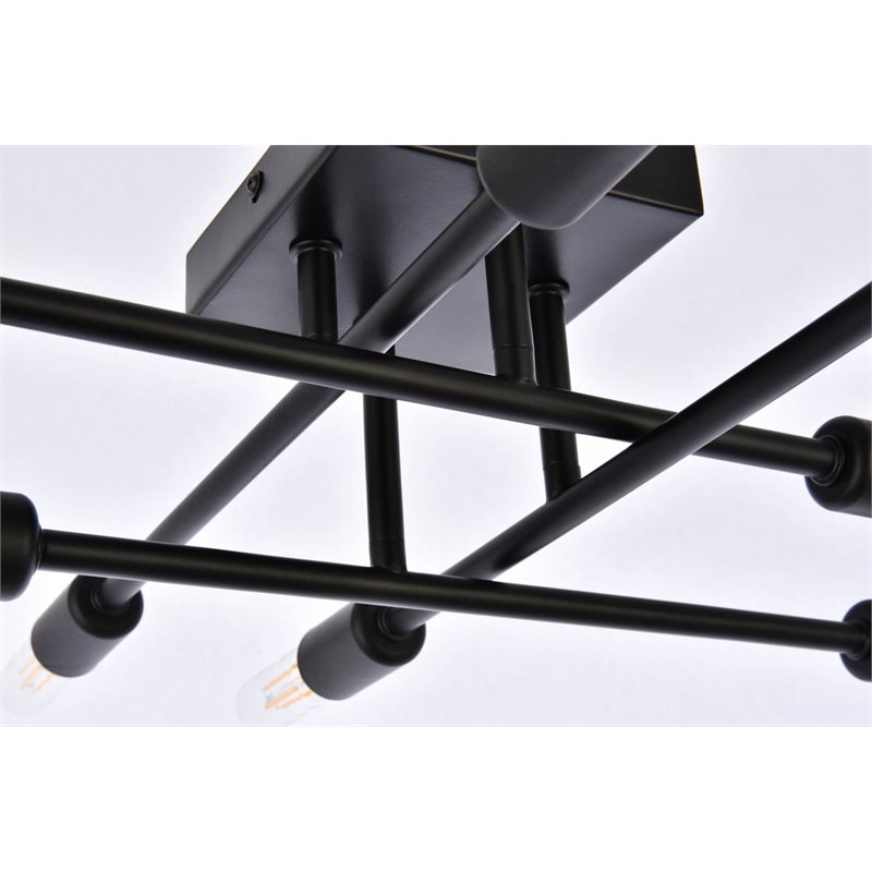 Living District Script 8-Light Mid-Century Metal Flush Mount in Black