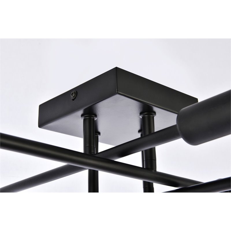 Living District Script 8-Light Mid-Century Metal Flush Mount in Black