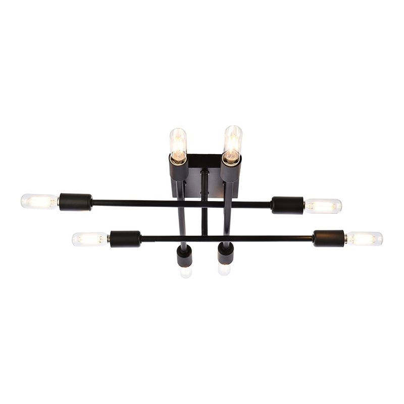 Living District Script 8-Light Mid-Century Metal Flush Mount in Black