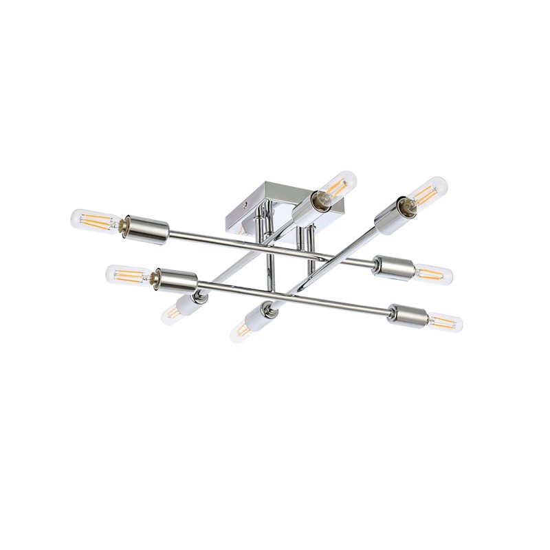 Living District Script 8-Light Mid-Century Metal Flush Mount in Chrome