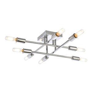 Living District Script 8-Light Mid-Century Metal Flush Mount in Chrome