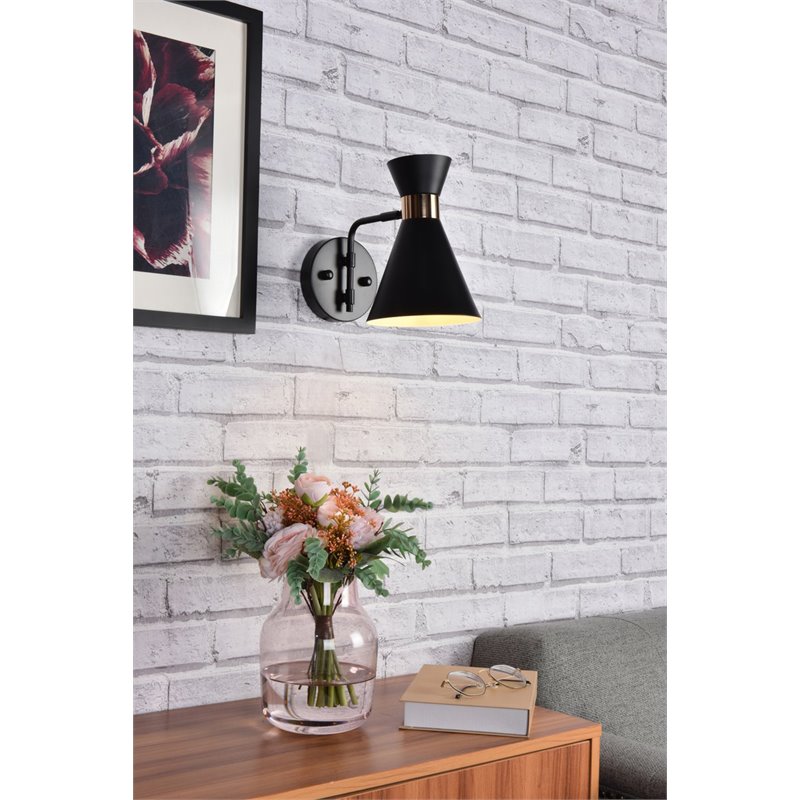 Living District Halycon 1-Light Mid-Century Metal Wall Sconce in Black/Gold