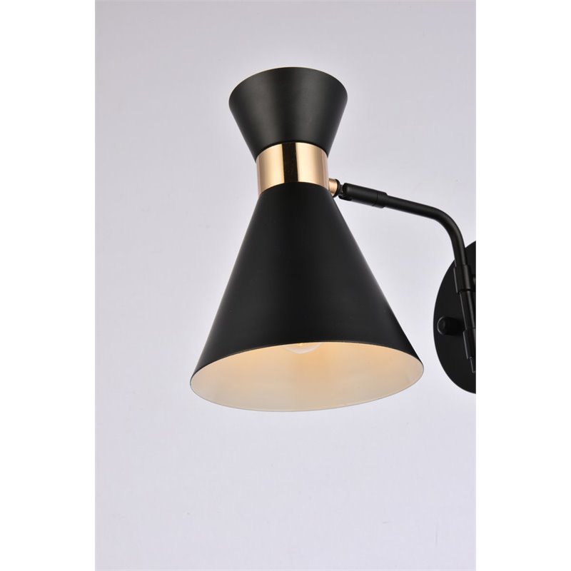 Living District Halycon 1-Light Mid-Century Metal Wall Sconce in Black/Gold