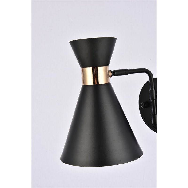 Living District Halycon 1-Light Mid-Century Metal Wall Sconce in Black/Gold