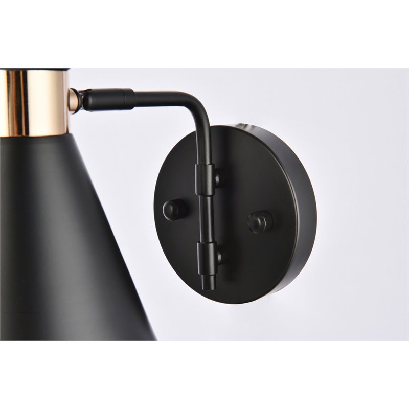 Living District Halycon 1-Light Mid-Century Metal Wall Sconce in Black/Gold