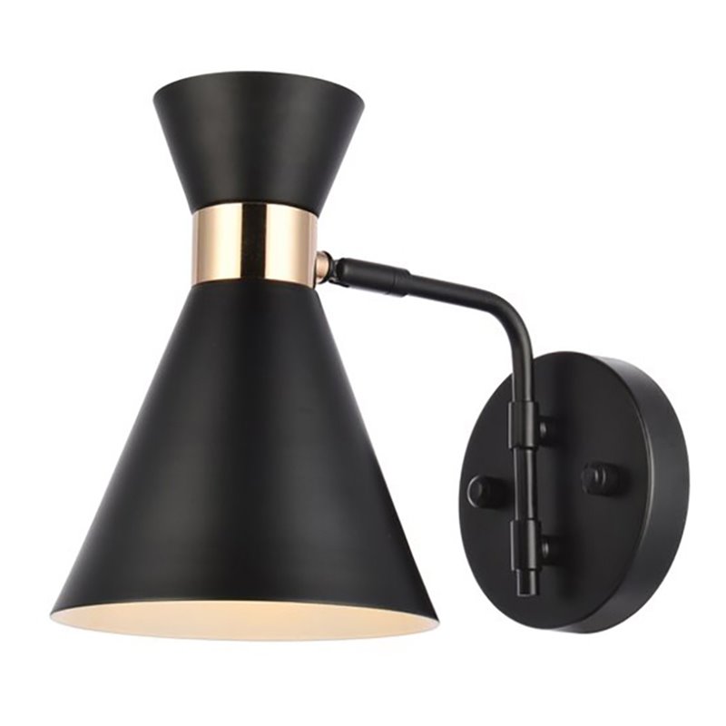 Living District Halycon 1-Light Mid-Century Metal Wall Sconce in Black/Gold