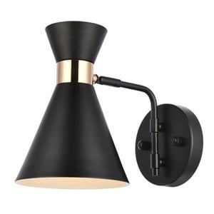 Living District Halycon 1-Light Mid-Century Metal Wall Sconce in Black/Gold