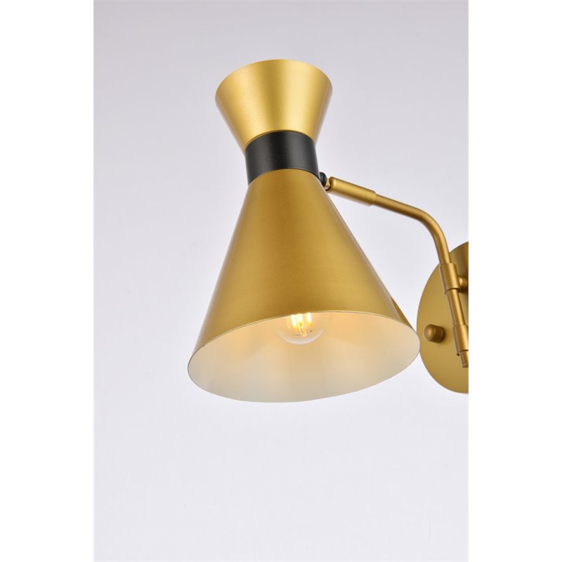 Living District Halycon 1-Light Mid-Century Metal Wall Sconce in Brass and Black