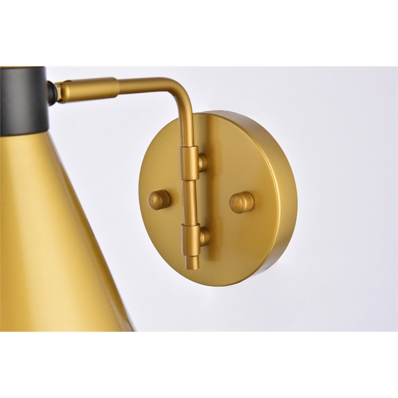 Living District Halycon 1-Light Mid-Century Metal Wall Sconce in Brass and Black