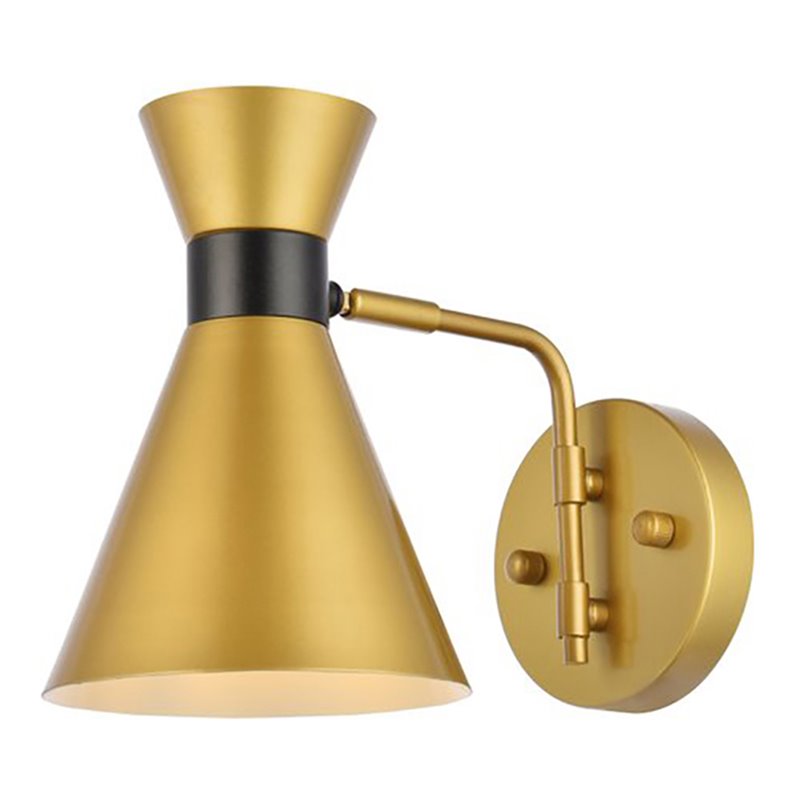 Living District Halycon 1-Light Mid-Century Metal Wall Sconce in Brass and Black