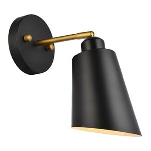 Living District Halycon 1-Light Mid-Century Metal Wall Sconce in Black and Brass