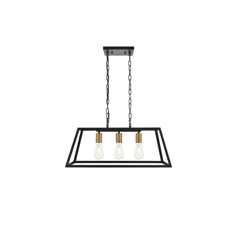 Living District Resolute 3-Light Mid-Century Metal Pendant in Brass and Black