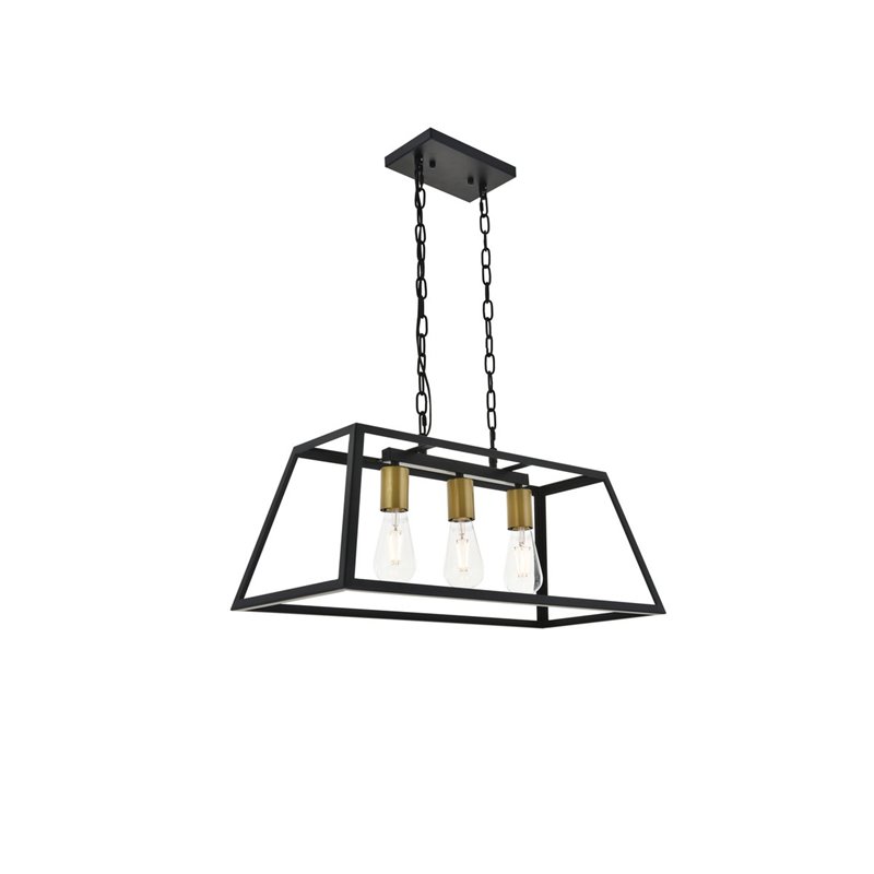 Living District Resolute 3-Light Mid-Century Metal Pendant in Brass and Black