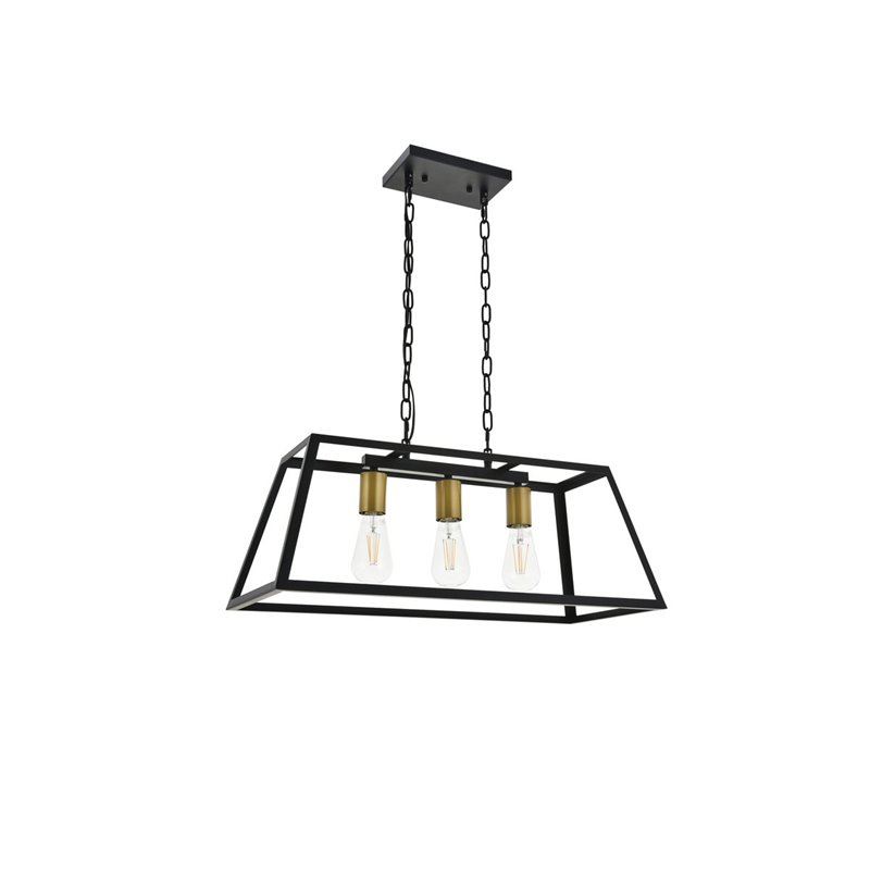 Living District Resolute 3-Light Mid-Century Metal Pendant in Brass and Black